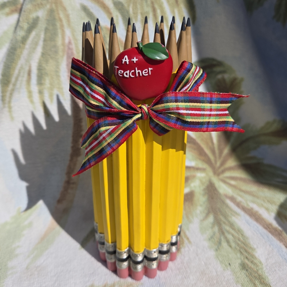 Burton Pencil Shape Teachers Vase with Apple